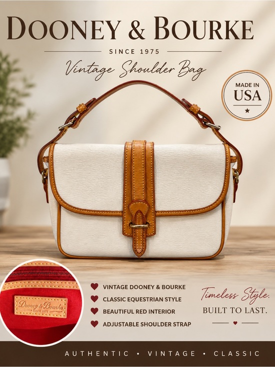 Dooney & Bourke Handbags - Vintage Dooney & Bourke USA Ivory All Weather Leather Equestrian Shoulder Bag